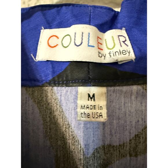 Abstract Print Button Down Tunic Women M Top Flip Cuff Long Sleeve Dressy Blouse - Picture 7 of 9